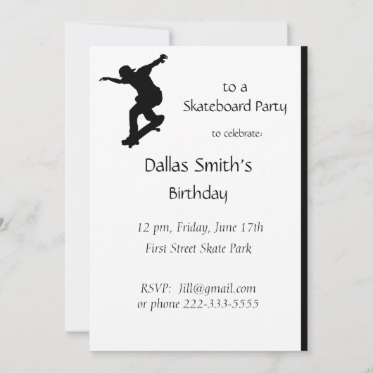 Skateboard Schaatspark Feest Uitnodigen Kaart (Achterkant)