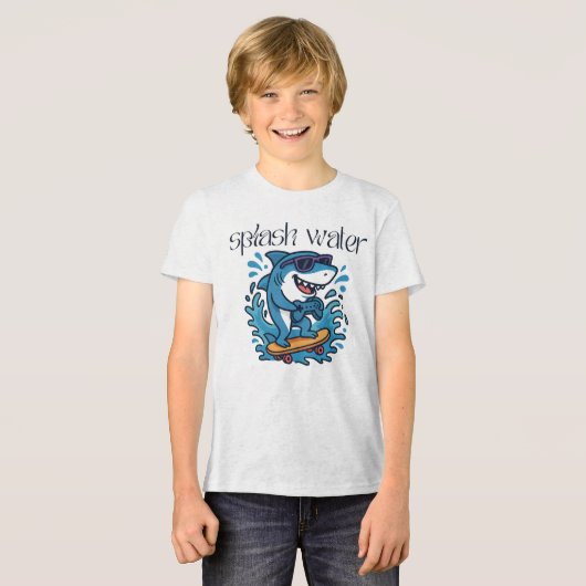 Skateboard Shark – Cool Shark met zonnebril Ridi Tri-Blend Shirt (Voorkant volledig)