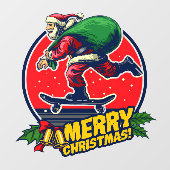 Skateboard Shop Santa Claus Skateboarder Decor Raamsticker (Vel)