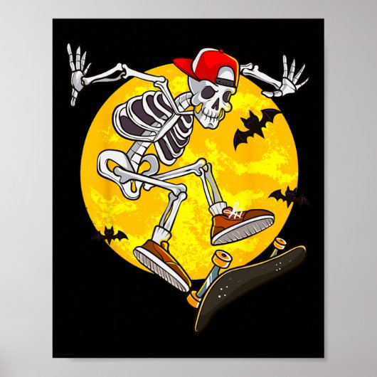 Skateboard Skeleton Funny Halloween Kostuum Schaat Poster (Voorkant)