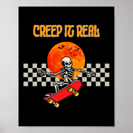 Skateboard Skeleton Halloween Skeleton Horror Berg Poster (Voorkant)