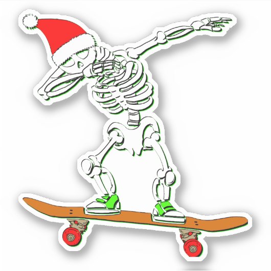 Skateboard Skeleton Santa 4-inch Kus Cut Vinyl Sticker (Voorkant)