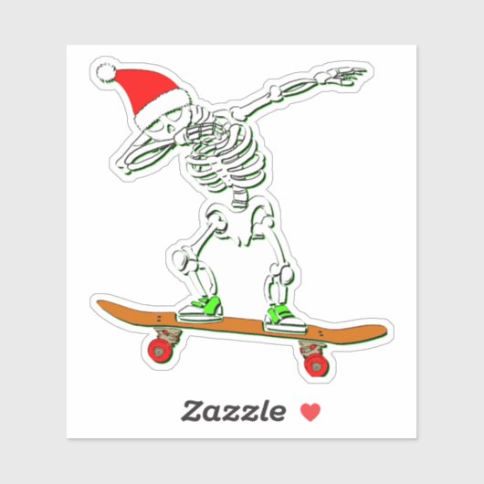 Skateboard Skeleton Santa 4-inch Kus Cut Vinyl Sticker (Vel)