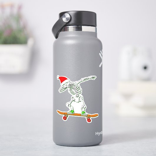 Skateboard Skeleton Santa 4-inch Kus Cut Vinyl Sticker (HydroFlask)