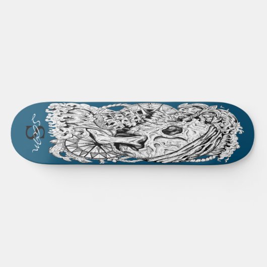 skateboard Skull Monogram Skeleton Blue Anchor (Horizontaal)