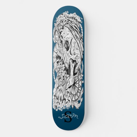 skateboard Skull Monogram Skeleton Blue Anchor (Voorkant)