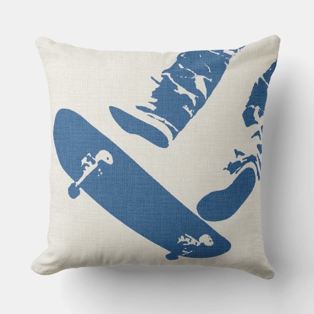 Skateboard Sprong – Urban Blauw & Wit Denim Uiterl Kussen (Voorkant)