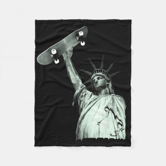 Skateboard Statue Of Liberty Skateboarding Freedom Fleece Deken (Voorkant)