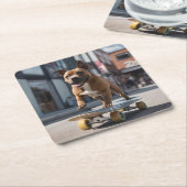 Skateboard Stunt: een Staffy in beweging Kartonnen Onderzetters (Schuin)