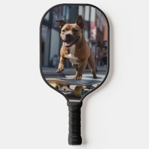 Skateboard Stunt: een Staffy in beweging Pickleball Paddle