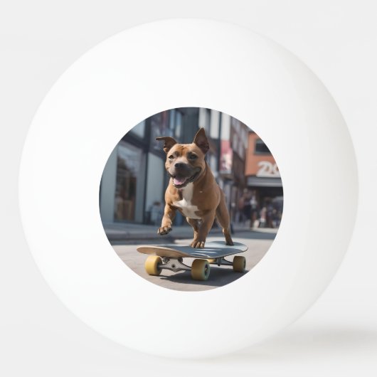 Skateboard Stunt: een Staffy in beweging Pingpongbal (Voorkant)