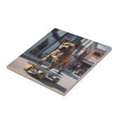 Skateboard Stunt: een Staffy in beweging Tegeltje (Zijkant)