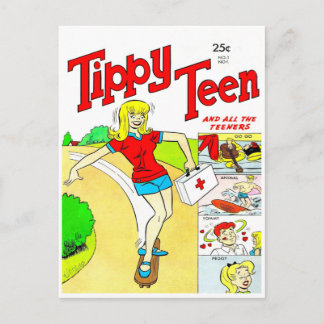 Skateboard Teen Girl Cartoon Briefkaart