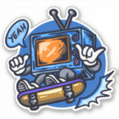 Skateboard Television Blue Brown 4-inch Kiss Cut V Sticker (Voorkant)