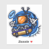 Skateboard Television Blue Brown 4-inch Kiss Cut V Sticker (Vel)