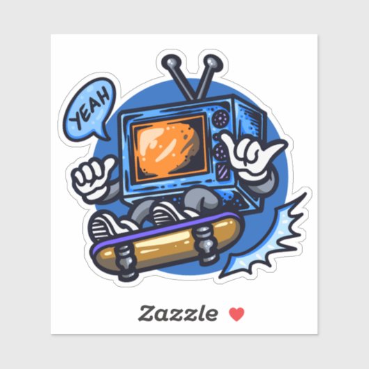Skateboard Television Blue Brown 4-inch Kiss Cut V Sticker (Vel)