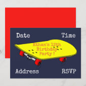 Skateboard tienerjongens: verjaardagsfeest kaart (Voorkant / Achterkant)