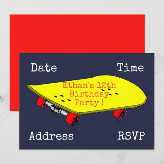 Skateboard tienerjongens: verjaardagsfeest kaart (Voorkant / Achterkant)