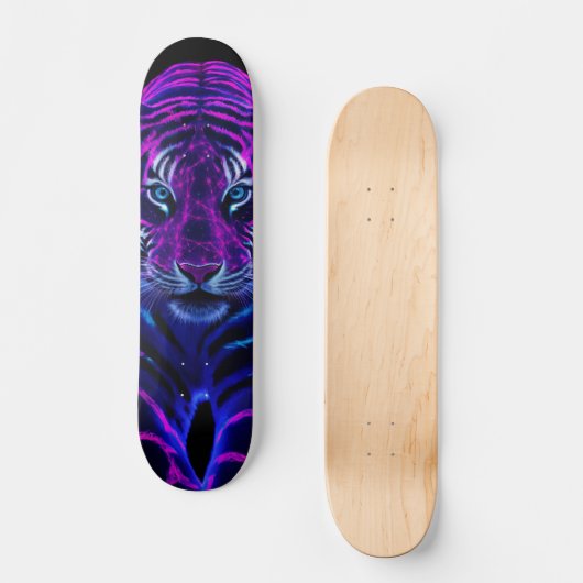 Skateboard Tigre Arístico de Rayas Fucsia  (Voorkant)