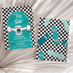 Skateboard Twee Rad 2e Verjaardag uitnodiging