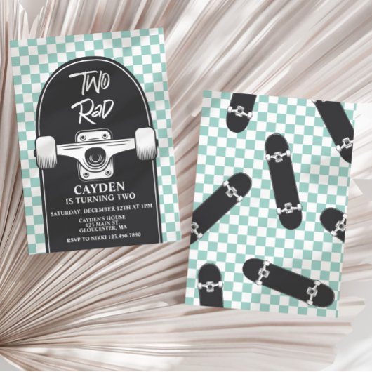 Skateboard Twee Rad 2e Verjaardag uitnodiging