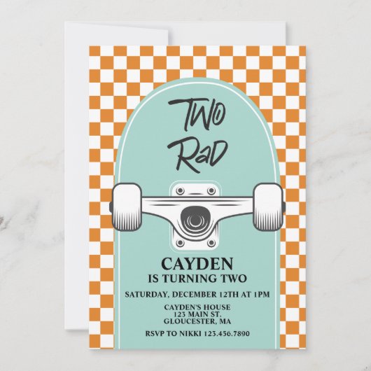 Skateboard Twee Rad Verjaardag Uitnodiging (Voorkant)