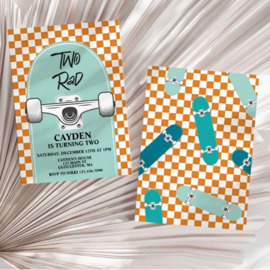 Skateboard Twee Rad Verjaardag Uitnodiging