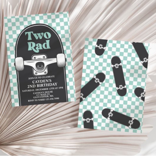Skateboard Two Rad 2de verjaardagsuitnodiging Kaart