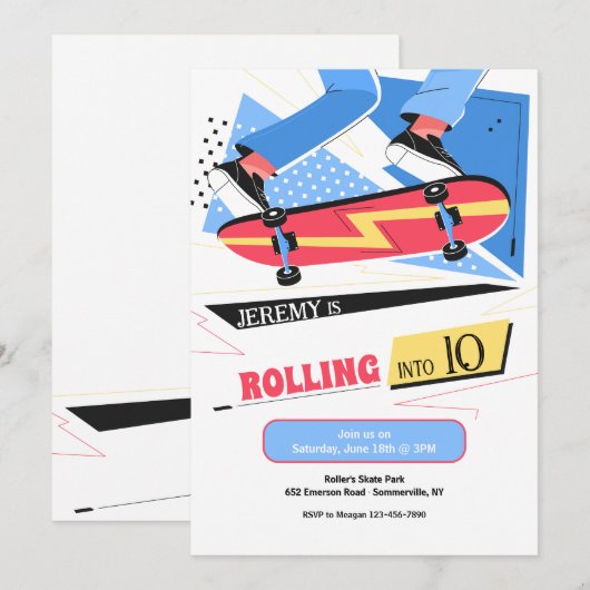 Skateboard Uitnodigingen (Voorkant / Achterkant)