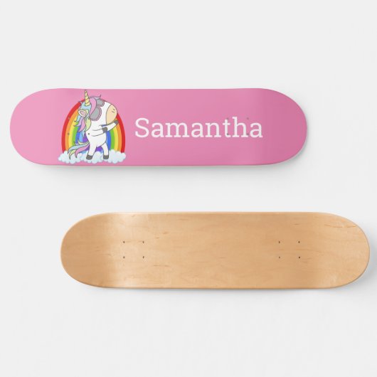 Skateboard Unicorn Pink Glitter Rainbow (Horizontaal)