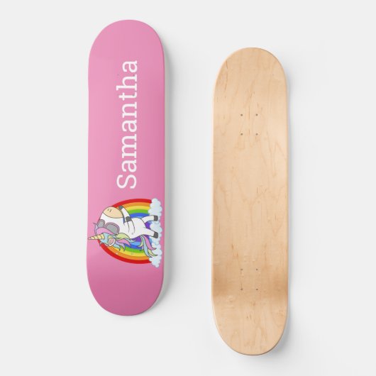 Skateboard Unicorn Pink Glitter Rainbow (Voorkant)