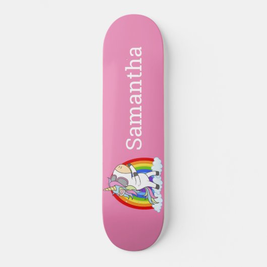 Skateboard Unicorn Pink Glitter Rainbow (Voorkant)