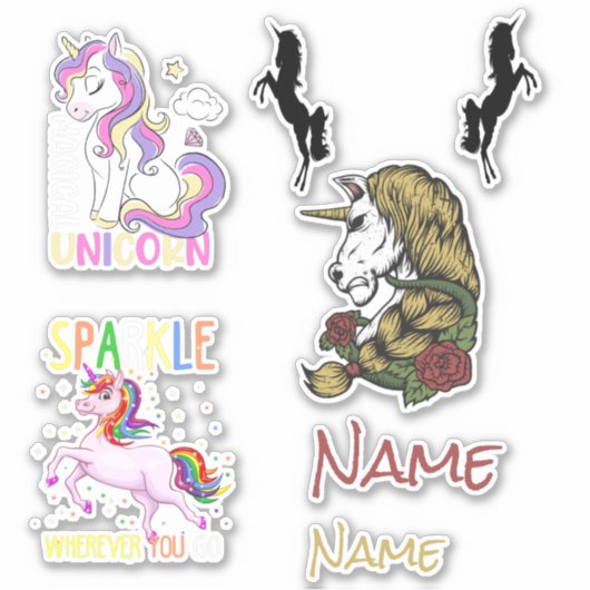 Skateboard Unicorns Custom-Cut Vinyl Sticker (Voorkant)