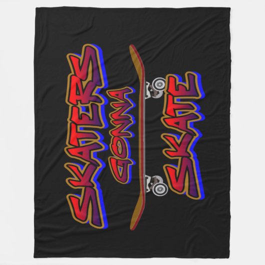 Skateboard van Schaats Rode Blauwe Graffiti Fleece Deken (Voorkant)