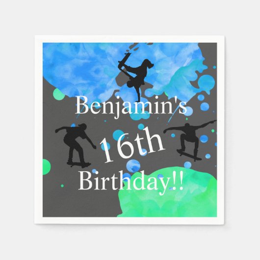 Skateboard Verjaardag, 16e Verjaardag Servet (Voorkant)