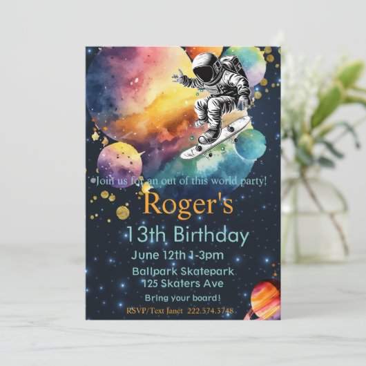 Skateboard Verjaardag, Astronaut Verjaardag, Ruimt Kaart (Staand voorkant)
