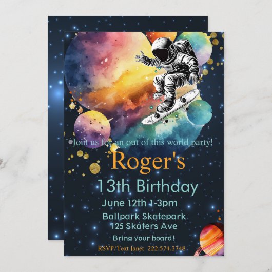 Skateboard Verjaardag, Astronaut Verjaardag, Ruimt Kaart (Voorkant / Achterkant)