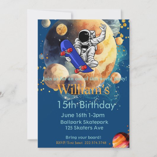 Skateboard Verjaardag, Astronaut Verjaardag, Ruimt Kaart (Voorkant)
