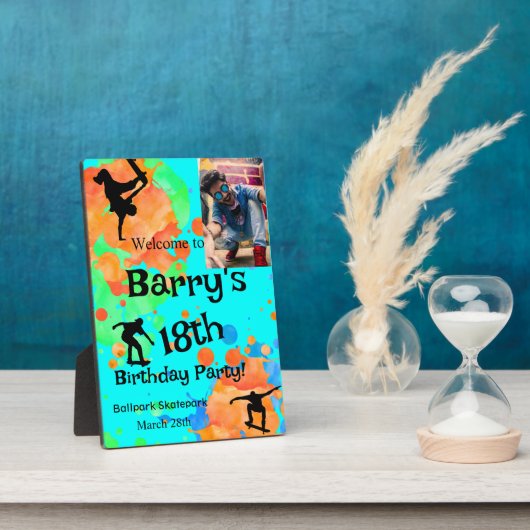 Skateboard verjaardagsfeestje foto fotoplaat (Zijkant)