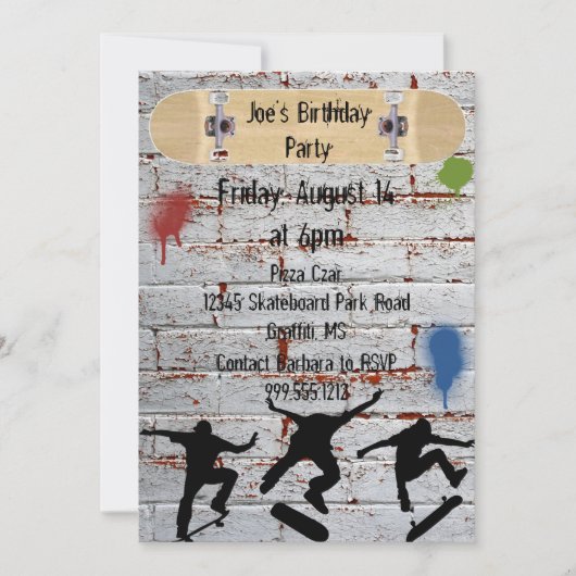 Skateboard verjaardagsfeestje uitnodigingen (Voorkant)