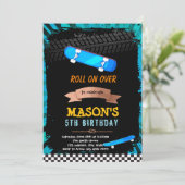 Skateboard verjaardagsuitnodiging kaart (Staand voorkant)