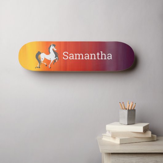 Skateboard White Horse Rainbow (Muurkunst (Horizontaal))