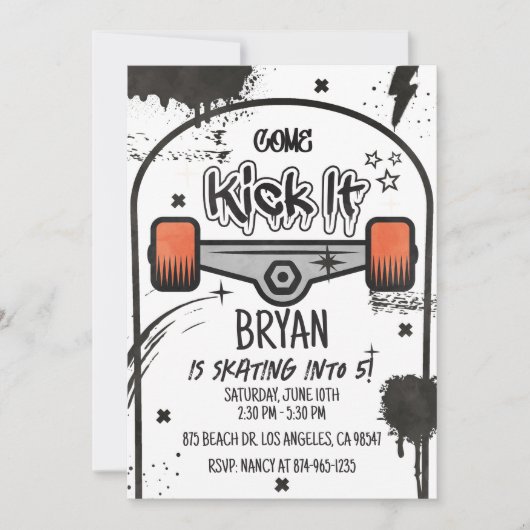 Skateboard White Invitation Kaart (Voorkant)