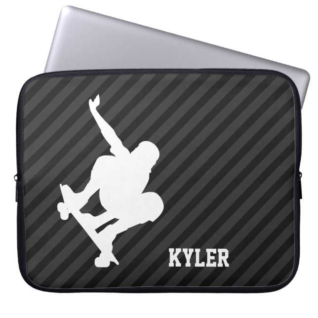Skateboard; Zwart & Donkergrijze strepen Laptop Sleeve (Voorkant)