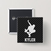 Skateboard; Zwart & Donkergrijze strepen Vierkante Button 5,1 Cm (Voorkant /achterkant)