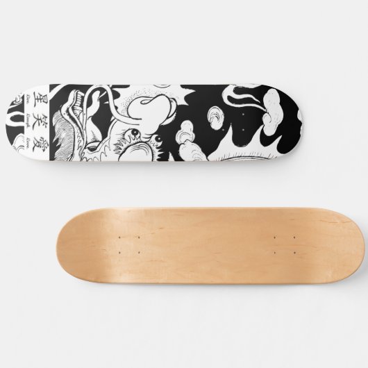 SKATEBOARD ZWARTE EN WITTE DRAGON (Horizontaal)