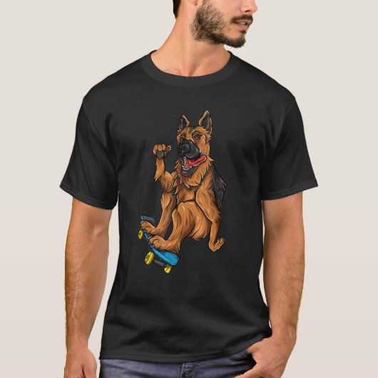 Skateboarde German Shepherd Cute Dog Skateboarde T-shirt (Voorkant)
