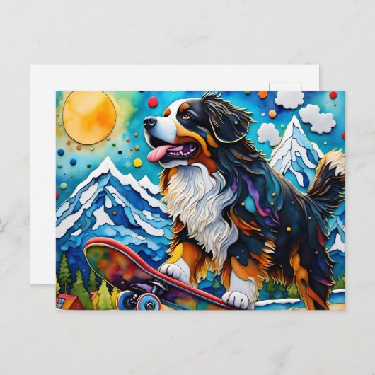 Skateboarden Berner Mountain Dog Briefkaart (Voorkant / Achterkant)