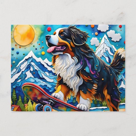 Skateboarden Berner Mountain Dog Briefkaart (Voorkant)