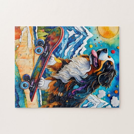 Skateboarden Berner Mountain Dog Legpuzzel (Horizontaal)